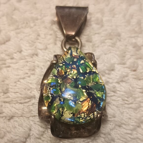 Beautiful Mexico 925 Sterling Silver and fancy Glass Pendant. - Picture 1 of 4